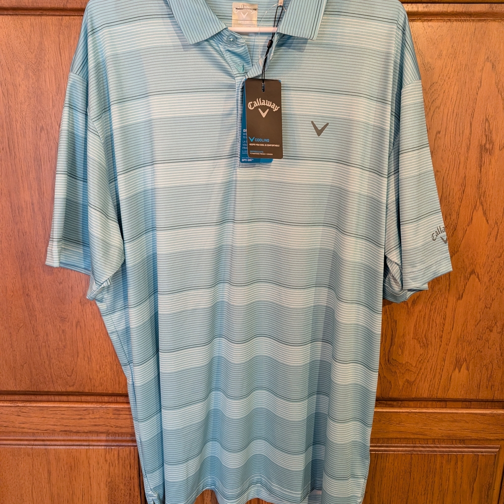 Callaway Men’s Light Blue Striped Polo Shirt NWT